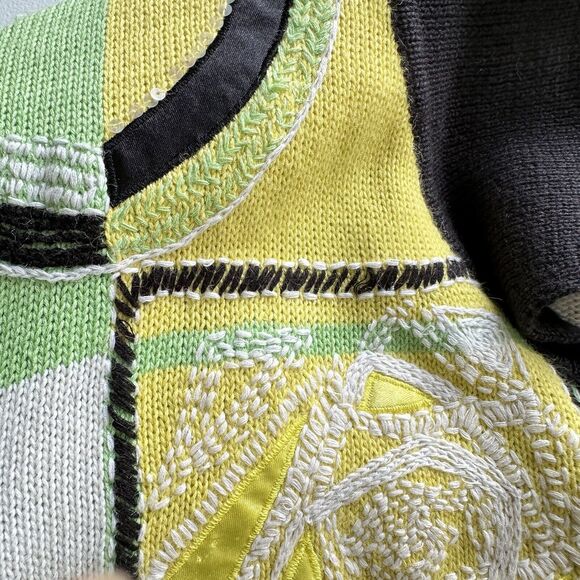 Nancy Bolen City Girl Sweater Cardigan Petite Large PL Psychedelic Sequins Artsy - Picture 8 of 9